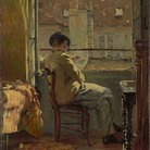 Cuno Amiet, Giovanni Giacometti legge alla finestra - Parigi (Giovanni Giacometti am Fenster lesend - Paris), 1890, olio su tela, 41 x 32.5 cm Collezione privata