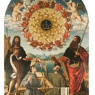 Benedetto Carpaccio, Adorazione del nome di Gesu' e i Santi, Giovanni Battista, Francesco d'Assisi, Bernardino da Siena e Paolo apostolo. Santuario di S.Antonio, Gemona