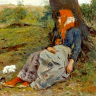 Silvestro Lega, Contadina a riposo, 1890 circa, Olio su tavola, 28x49 cm - Letteratura: G. Matteucci, Lega. L’opera completa, Firenze 1987, Vol.II, pag. 358, n. 445, ripr. - Courtesy: Studio Paul Nicholls, Milano