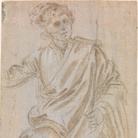 Filippino Lippi, Studio per un uomo seduto che reca una spada o un bastone. Punta metallica con tocchi di biacca, su carta preparata in colore grigio azzurro, mm 196 x 106. Firenze, Gabinetto Disegni e Stampe degli Uffizi, inv .n. 204