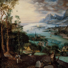 Pieter Brueghel il Vecchio (attr.) Jacob Grimmer, Paesaggio con la parabola del seminatore, 1557, Olio su tavola, 68.5x52 cm, Collezione privata