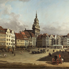 Bernardo Bellotto, Veduta del vecchio Mercato di Dresda, 1750-1752, Olio su tela, 241 x 135 cm, Mosca, Museo Puškin