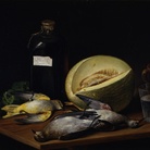 Tomás López Enguídanos (1773 - 1814), Natura morta con Uccelli, Melone e Bottiglia di Vino Peralta, 1807, RABASF Madrid