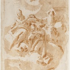 Giambattista Tiepolo, Incoronazione della Vergine (studio per il tondo), penna e inchiostro bruno, inchiostro diluito bruno, mm 445x292. Firenze, Museo Stefano Bardini
