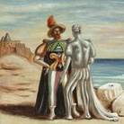 Giorgio de Chirico, Personaggi sulla spiaggia (1933), olio su tela, cm 50 x 60. © Courtesy Galleria d'Arte Maggiore G.A.M., Bologna.