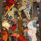 Elvira Todaro E Maurizio Giani By Scart, Red Waste (2014), Scarti di lavorazioni industriali; tecnica mista su pennello multistrato, cm 340 (h) x 200 (w) x 5 (d)