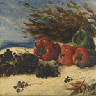 Giorgio De Chirico, Natura morta con peperoni e uva, 1930, olio su tela, cm 59x79. Galleria d'arte moderna di Palazzo Pitti, acquistato alla personale dell’artista, Galleria Palazzo Ferroni, 1932.
