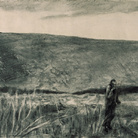 Giuliano Vangi, Uomo nel paesaggio, 1986, matita e carboncino su carta giapponese; cm 64 x 97. Firenze, Gabinetto dei Disegni e Stampe degli Uffizi, Collezione 