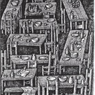 Domenico Gnoli, Osteria vuota (1959), penna e china su carta, 70 x 50 cm