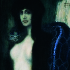 Franz von Stuck, Il peccato, 1908, Olio su tela, 86,5 x 50,5 cm, Palermo, Galleria d’Arte Moderna Empedocle Restivo | © Galleria d’Arte Moderna Empedocle Restivo, Palermo