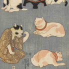 Utagawa Kuniyoshi, Proverbi illustrati [con i gatti] (Tatoe zukushi no uchi), 1852, Silografia policroma (nishikie), 24.4 x 35.2; 24.6 x 35.2; 24.5 x 35.3 cm ciascuno, Masao Takashima Collection