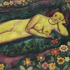Cuno Amiet, Nudo femminile sdraiato con fiori (Liegender Frauenakt mit Blumen), 1912, Olio su tela, 160.5 x 100 cm, Kunstmuseum Bern, Legat Eduard Gerber, Bern