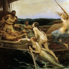 Herbert James Draper (1863 - 1920), Ulisse e le Sirene, 1909 circa, Olio su tela, 177 x 213.5 cm, Kingston upon Hull, Ferens Art Gallery | Nell'immaginario ottocentesco le antiche Sirene dei Greci avevano ormai da tempo assunto le caratteristiche sembianze di bellissime fanciulle abitanti del mare, il cui canto irresistibile costituiva per gli uomini un fatale richiamo erotico.