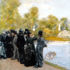 Giuseppe De Nittis, Accanto al laghetto dei giardini del Lussemburgo, 1875, Olio su tela, cm. 46x38, Collezione privata