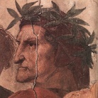 Raffaello Sanzio, Disputa del sacramento, dettaglio Dante, 1508-1509. Stanza della Signatura, Città del Vaticano.