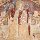 Ambrogio Lorenzetti, Maria Regina in trono con angeli, santi, la Misericordia, la Carità ed Eva, 1334-1336, Affresco strappato e applicato su supporto di poliestere e fibra di vetro, 441 x 301 cm, Chiusdino (Siena), Chiesa di San Galgano a Montesiepi, Cappella