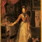 Jan Frans van Douven, Cinque scene di vita di corte a Düsseldorf;  L’Elettrice Palatina in abito ‘alla tedesca’, 1691-1700 ca, olio su tela, Firenze, Palazzo Pitti, Galleria Palatina