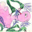 Carol Rama, Appassionata I, 1998, Acquaforte su zinco, 84 x 98 mm Esemplare unico stampato su carta Hahnemühle, 34 x 24 cm, con intervento ad acquerello | Courtesy of EXMA Cagliari e MACC Calasetta, 2016