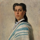 Luigi Busi, Ritratto femminile con drappo bianco-azzurro, Collezione privata