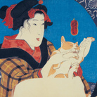 Utagawa Kuniyoshi, Ragazza che gioca col gatto, Serie senza titolo di donne che si riflettono allo specchio, Circa 1845, Silografia policroma (nishikie), 28.8 x 22.8 cm, Masao Takashima Collection
