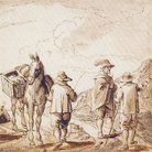 Jan Brueghel Il Giovane, Incontro tra viandanti, 1630 ca., Inchiostro bruno acquerellato su carta, 17 × 16.7 cm, Collezione privata, Brussels