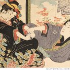 Keisai Eisen, Coppia di innamorati davanti a un paravento, 1825 circa