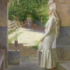 Vittorio Corcos, Annunciazione, 1904, olio su tela, cm 220 x 180. Fiesole, Convento di San Francesco, Provincia Toscana di San Francesco Stimmatizzato, Ordine dei Frati Minori