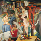 Renato Guttuso, Crocifissione, 1940-1941 olio su tela, cm 198,5 x 198,5. Roma, GNAM - Galleria Nazionale d'Arte Moderna e Contemporanea, inv. 8549. Soprintendenza alla Galleria nazionale d’arte moderna e contemporanea di Roma. Su gentile concessione del Ministero dei Beni e delle Attività Culturali e del Turismo – Foto Antonio Idini © Renato Guttuso, by SIAE 2015