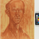 Ugo Guidi, Autoritratto, 1960, sanguigna su carta, cm 48,8 x 37. Firenze, Deposito del Gabinetto dei Disegni e Stampe degli Uffizi