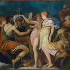 SPLENDORI DEL RINASCIMENTO A VENEZIA. Schiavone tra Parmigianino, Tintoretto e Tiziano, Venezia, Museo Correr fino al 10 aprile 2016, Andrea Schiavone, Nozze tra Cupido e Psiche, 1550 ca. Tavola incollata su masonite, cm 130,8 x 156,2 | New York, The Metropolitan Museum of Art © 2015 -  Image copyright The Metropolitan Museum of Art/Art Resource/Scala, Firenze