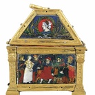 Bottega di Penicaud, Scrigno con “Scene della vita di Santa Margherita”, Francia, Limoges, XVI-XIX secolo, Rame dorato, smalto dipinto, bronzo, legno, 11,3x17,5x9,5 cm, San Pietroburgo, Museo Statale 