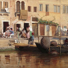 Egisto Lancerotto, Canale di Venezia. Olio su tela, cm 68,5 x 120,5. Londra, collezione privata