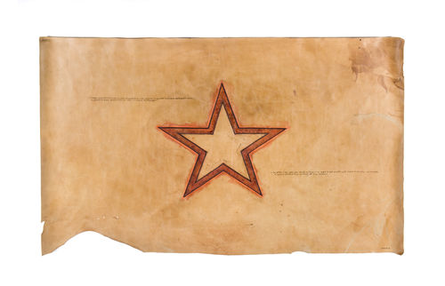 Gilberto Zorio, Stella, 1977, cm 84 x 134, pelle e collage, Donazione Gian Ferrari, Museo del Novecento
