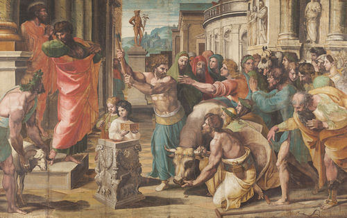 Fac-simile del cartone di Raffaello per l&rsquo;arazzo del Sacrificio a Listra conservato al V&amp;A di Londra (Factum Arte | &copy; Victoria and Albert Museum, London. Courtesy Royal Collection Trust / Her Majesty Queen Elizabeth II)