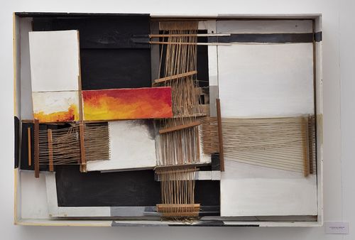 Maria Lai, Telaio del meriggio,&nbsp;1967, legno, spago, tela, tempera, cm. 100x153x20. Collezione Fondazione Stazione dell&rsquo;Arte <br />