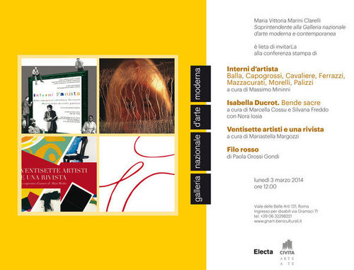 Interni d'autore /&nbsp;Isabella Ducrot. Bende sacre /&nbsp;Ventisette artisti e una rivista / Filo rosso, Gnam - Galleria nazionale d'arte moderna, Roma