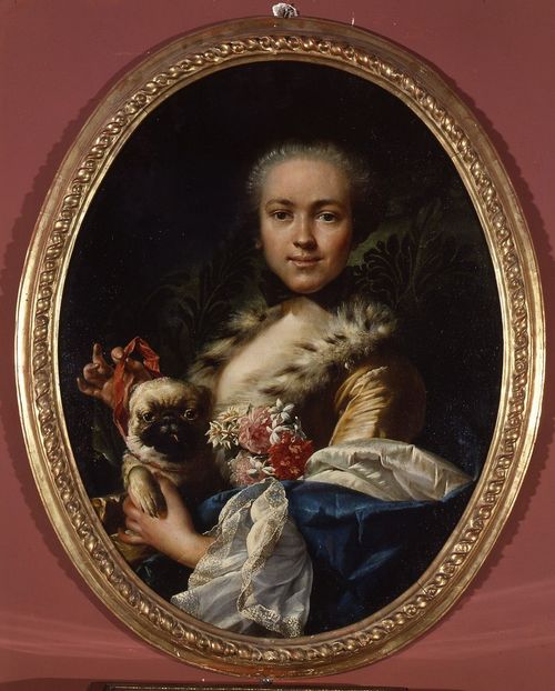Luigi Crespi, Ritratto di giovane dama con cagnolino, 1755 circa, olio su tela, cm 85x64. Bologna, Museo Davia Bargellini