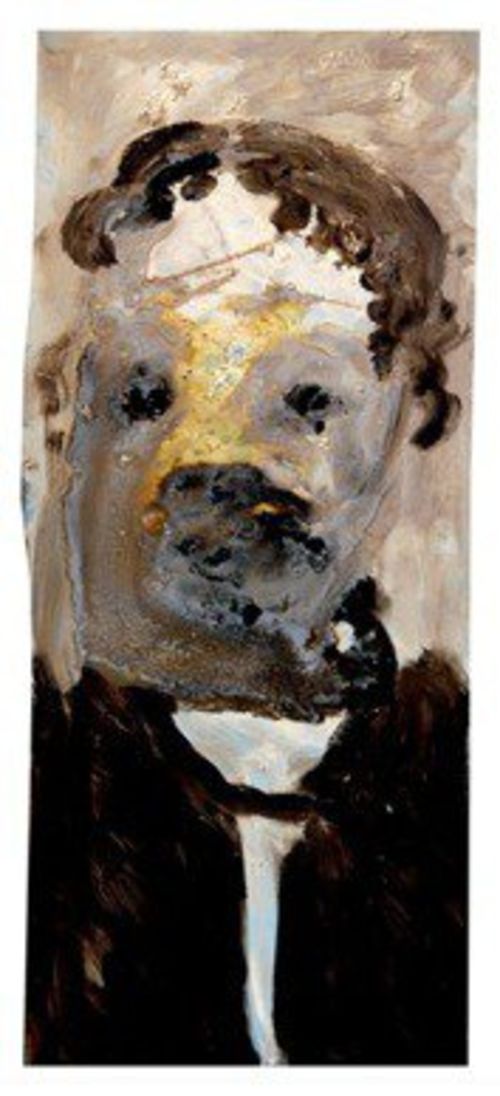 Marco Formisano, Untitled, 2011, bitume, resina, olio su lastra di acciaio zincato, 130x50 cm 