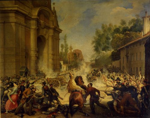 Antonio Muzzi, La cacciata degli Austriaci da Porta Galliera l'8 agosto 1848, sec. XIX (1849). Olio su tela, cm. 82x65. Bologna, Museo civico del Risorgimento 