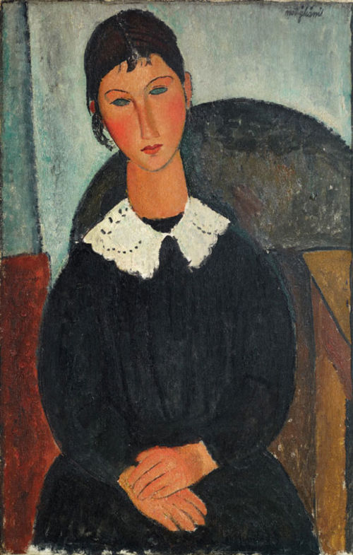 Amedeo Modigliani, Elvire au col balnc (Elvire &agrave; la collerette), 1917 o 1918, Olio su tela. Firmato in alto a destra, cm 92 x 65. &copy; Pinacoth&egrave;que de Paris /Fabrice Gousset