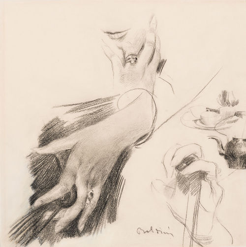 Giovanni Boldini, Studio di mani, 1890-1899. Matita su carta, 330x330 mm.