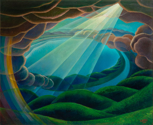 Gerardo Dottori, Lago umbro,1937-1942, olio su tavola