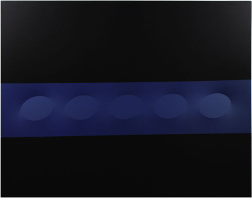 Turi Simeti, 5 ovali blu e nera 120x150 cm, 2016