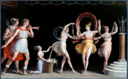 Antonio Canova, <em>Teseo e Piritoo nel tempio di Diana Ortia vedono Diana danzare, fra due danzatrici, davanti al simulacro di Artemide Efesia (Ratto di Elena)</em>, 1799, Tempera su carta, 395 x&nbsp;260 cm,&nbsp;Possagno, Gypsotheca e Museo Antonio Canova | Courtesy of Gypsotheca e Museo Antonio Canova