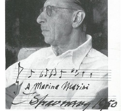 Biglietto con note musicali e dedica a Marino Marini di Igor Stravinskij 