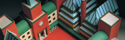 Aldo Rossi, Modello di progetto per un nuovo stabile amministrativo per la UBS, Lugano, 1990. Carta, cartoncino, legno
