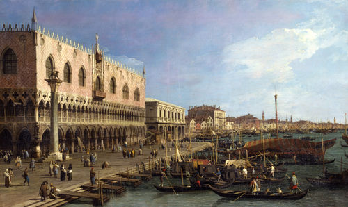 Antonio Canal detto Canaletto, Il molo verso est con la colonna di S. Marco, olio su tela, cm. 111x186 (inv. 1473). Milano, Raccolte d’Arte Antica e Pinacoteca del Castello Sforzesco