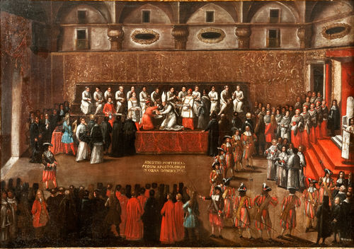 Ignoto pittore romano, Lavanda dei piedi, 1716, olio su tela, 119x170 cm. Villa Lagarina, Palazzo Libera, Museo Diocesano Tridentino 