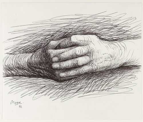 Henry Moore, The Artist's Hands, 1981. HMF 81(135) conté crayon, ballpoint pen I Ph. Nigel Moore, Menor
