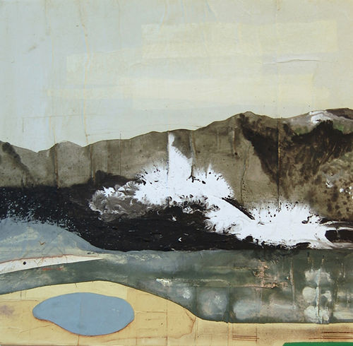 Denis Riva, Lago di carta, 2015 acrilico, lievito madre e carta su legno, 70x66 cm